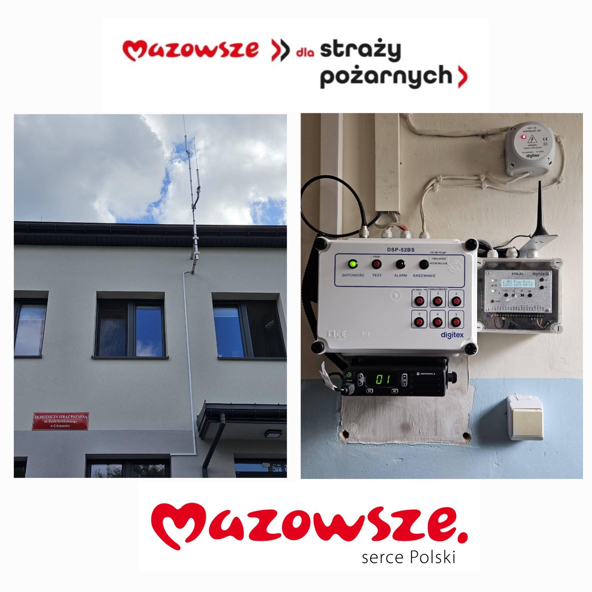 zdjęcie budynku oraz zdjęcie instalacji na ścianie